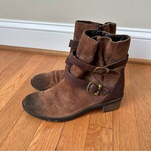 Naturalizer Comfort Brown Leather Buckle Mid Calf Zip Up Boots Women’s Size 8